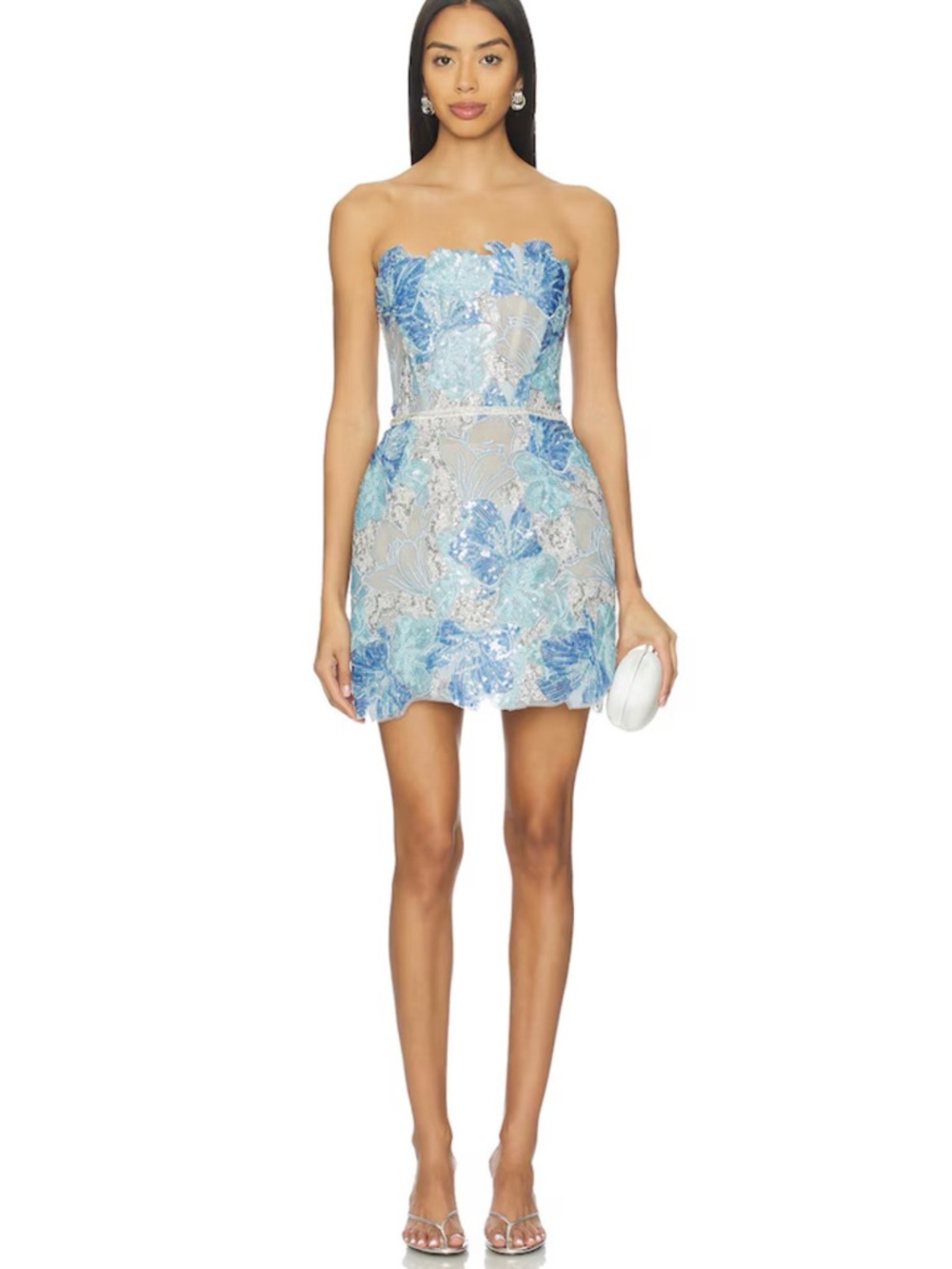 Bronx and Banco Sky Blue Floral Strapless Mini Dress
